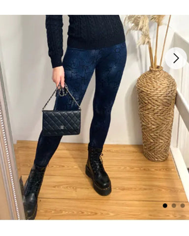 Navy Leopard print fleece leggings