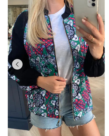 Green paisley floral Print Bomber Jacket