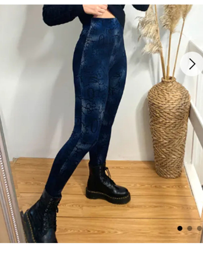 Navy Leopard print fleece leggings