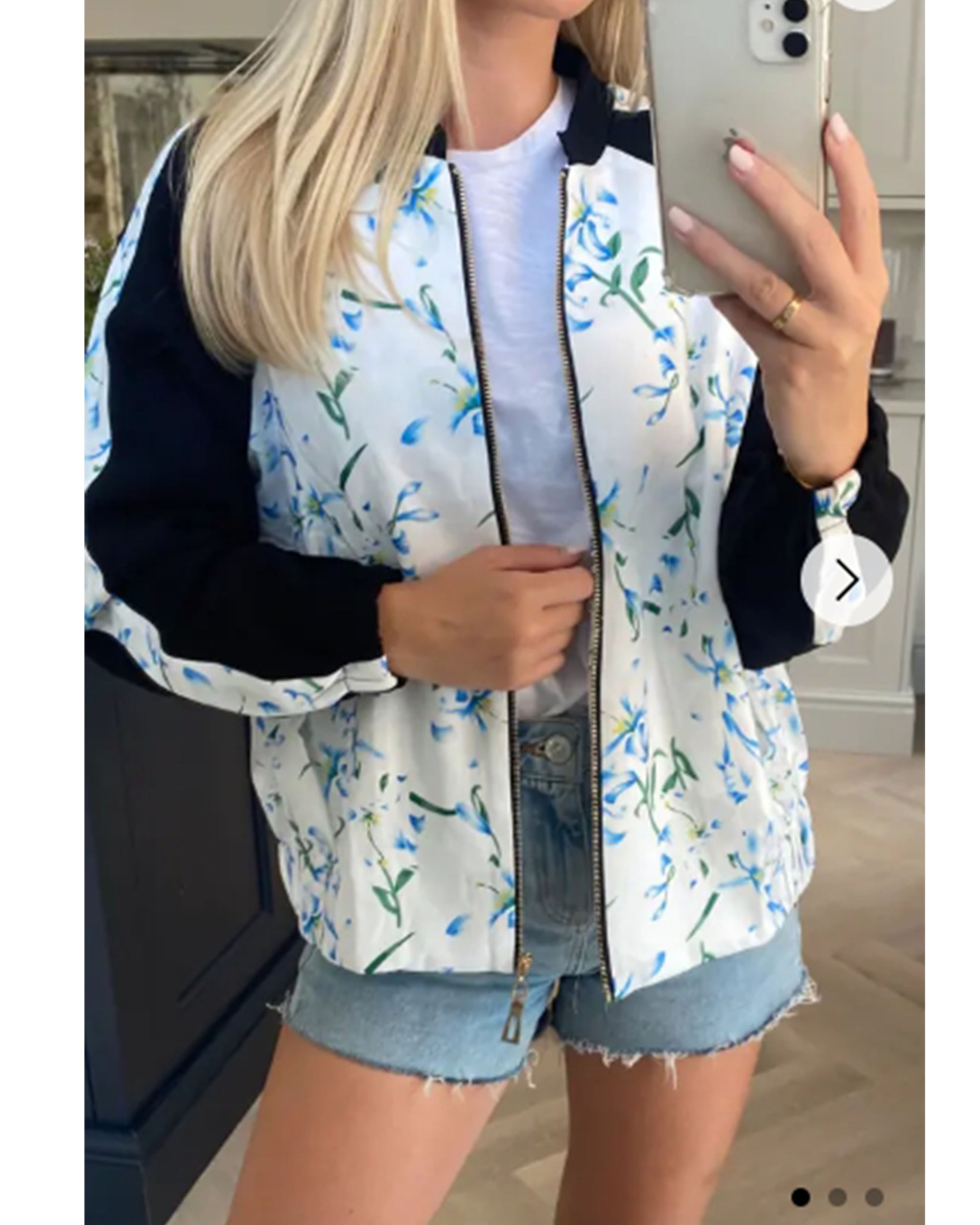 Floral Print Bomber Jacket (White green floral)