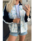 Floral Print Bomber Jacket (White green floral)