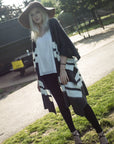 Knitted Poncho Cape in Black and White Stripe