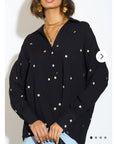 Gold Polka Dots Embroidered Shirt in Soft cotton fabric in Black