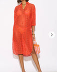 V pattern Lace kaftan dress in Orange Holiday wear collection in Orange