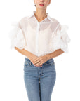 Double Layered Ruffles statements sleeves shirt top in white