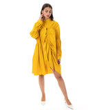 Asymmetry with Elasticated design cotton blend shirt dress in yellow