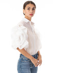 Double Layered Ruffles statements sleeves shirt top in white