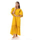 Oversized Puff Sleeves ruffle hem design Maxi dress in Yellow