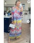 Button Up Maxi Dress in Summer Feather Print