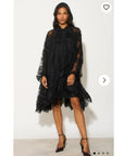 Floral Lace Long Blouseon Sleeves Design Dress In Black