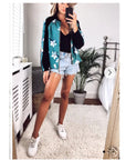 Floral Print Bomber Jacket (Green floral)