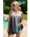 Tie dye Fringed Chiffon Lace Shoulder Vest