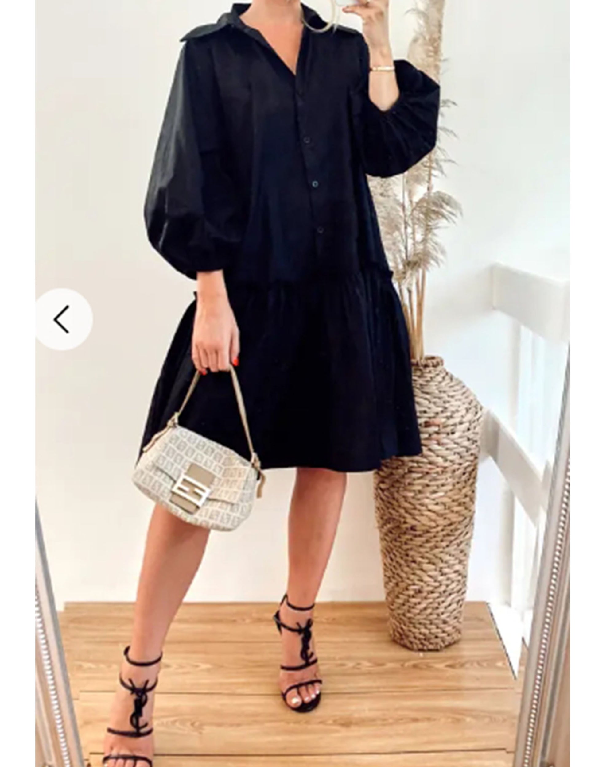 Oversized Cotton shirt dress with ruffle hem