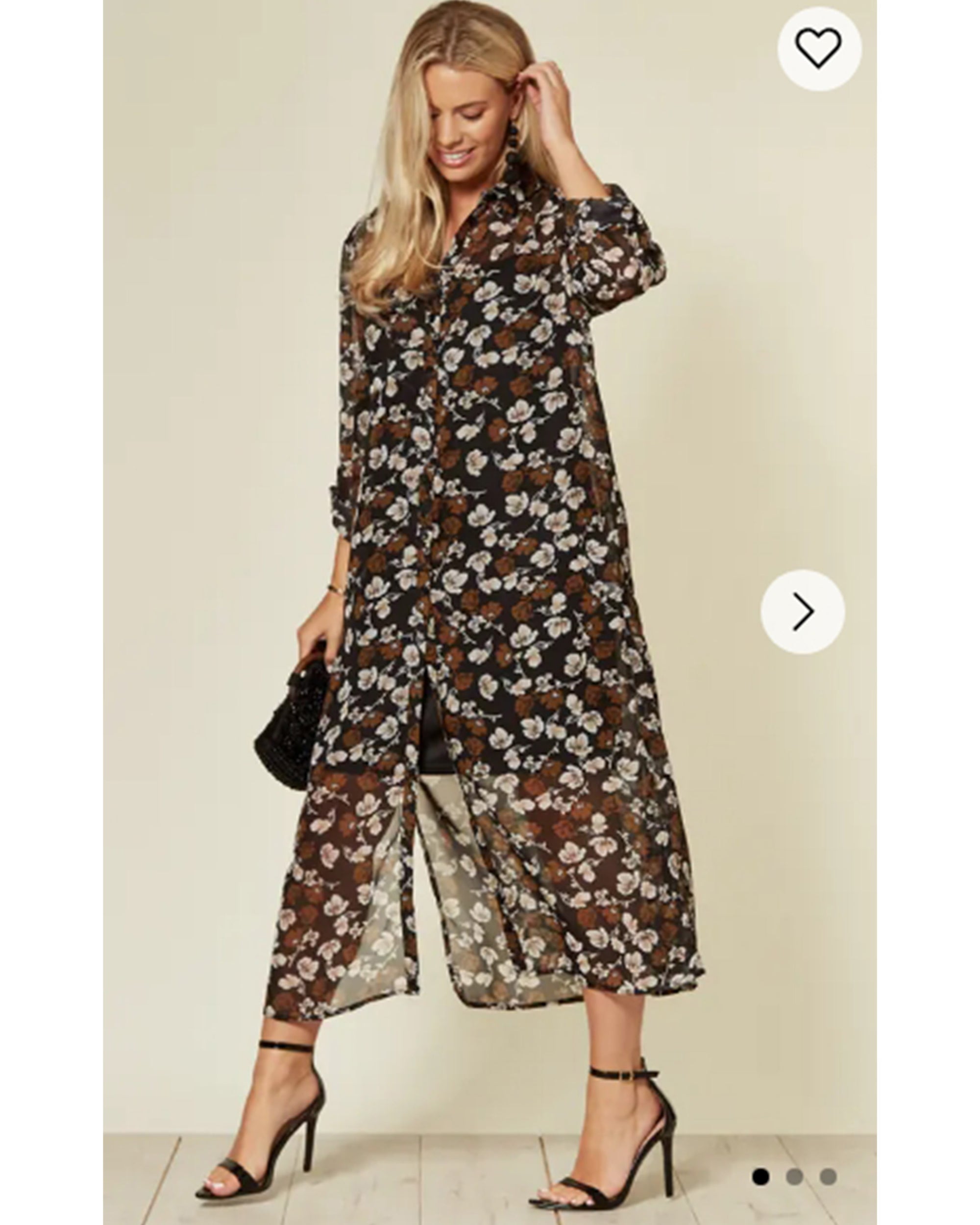 Multi Floral Printed Maxi Shirt Dress (Black)