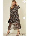 Multi Floral Printed Maxi Shirt Dress (Black)