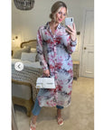 Feather Printed Maxi Shirt Dress (Pink)