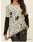 Polka dot and walking doggy print oversized jumper top