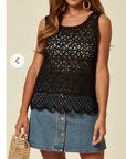 Floral Crochet Vest Top (Black)