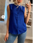 Pearl Embellished Neckline Sleeveless Top (Blue)