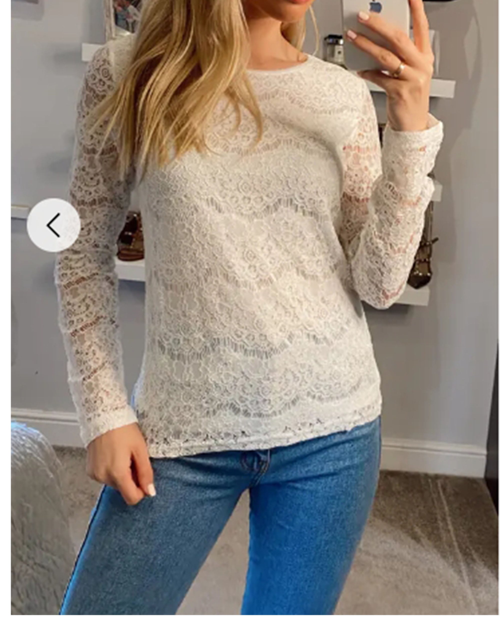 Elegant Floral lace long sleeves top in white