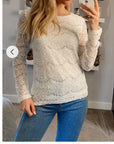 Elegant Floral lace long sleeves top in white