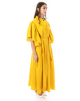 Cotton blend oversized shirt dress with ruffle sleeves design in yellow