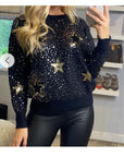 Sequin embellished with stars design knit jumper in black