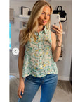 Floral Print Sleeveless Shirt (Green)