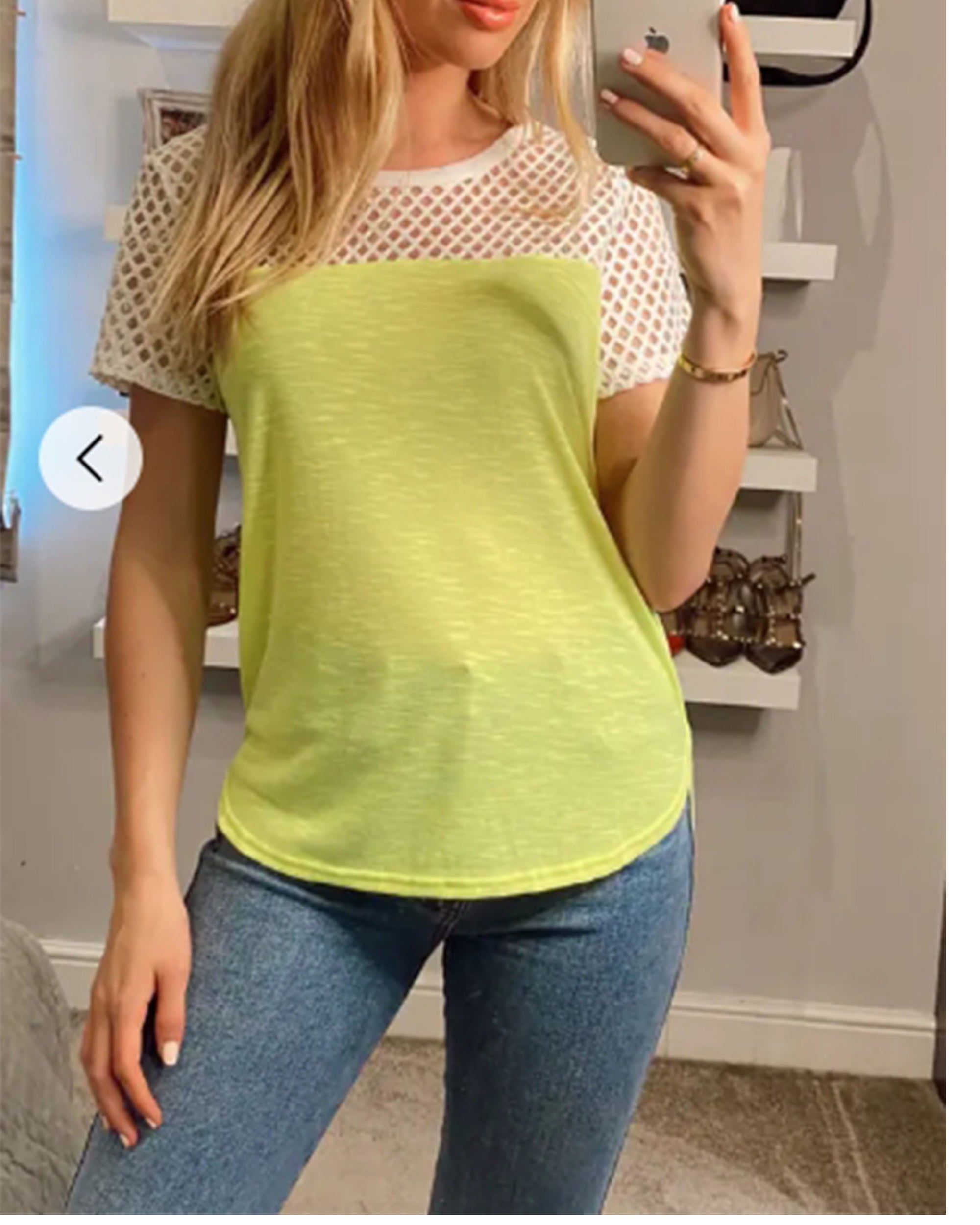 Neon Colour Mesh &amp; Cotton T-shirt (Yellow)