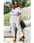 Blue Stripe Cotton Blend Jumpsuits