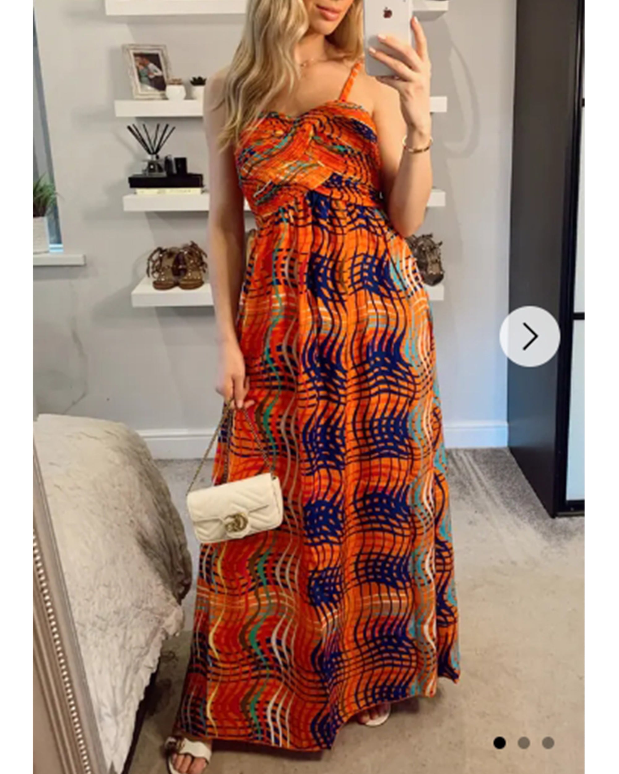 Printed Chiffon Maxi Dress (Orange Stripe Print)