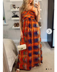 Printed Chiffon Maxi Dress (Orange Stripe Print)