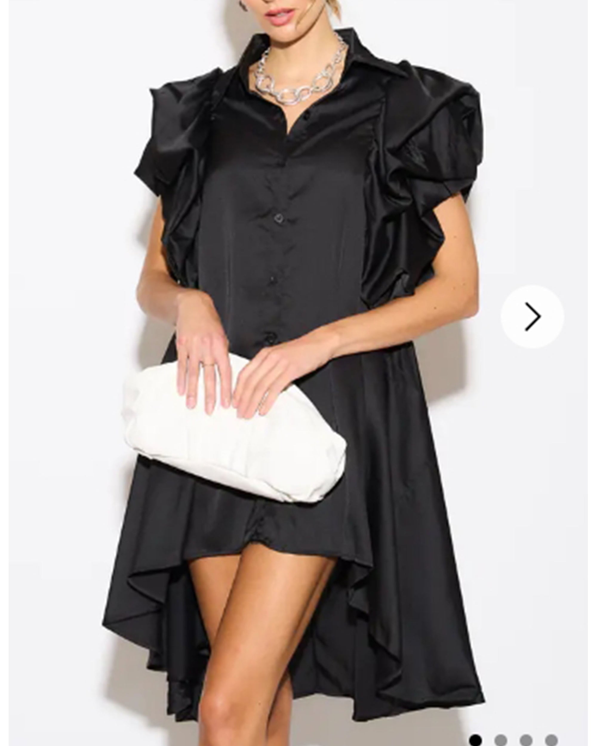 Oversized Ruffle Sleeves shirt dress in black