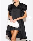 Oversized Ruffle Sleeves shirt dress in black