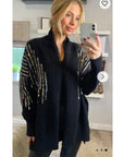 Sequin embellished shoulder and front soft knit cardigan