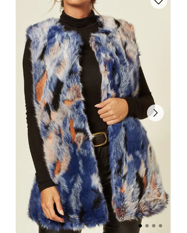 Blue Watercolor Soft Faux Fur Gilet