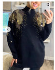 Gold Sliver Mix sequin embellished front and sleeves design jumper dress in black