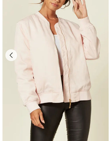 Quilted Satin Bomber Jacket with sleeves Pocket