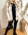 White pink Color Tweed Effect Knitted Short Cardigan Jaccket