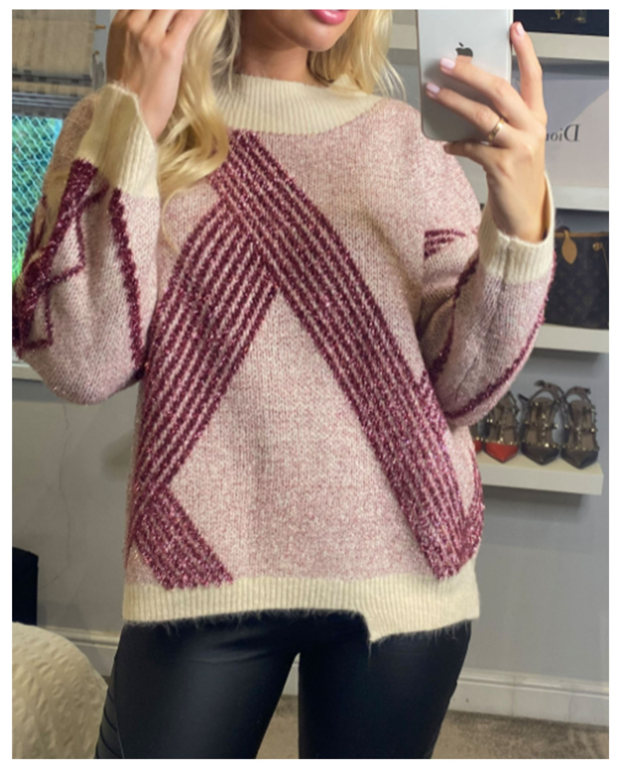 Pink metallic effect stripe design jumper