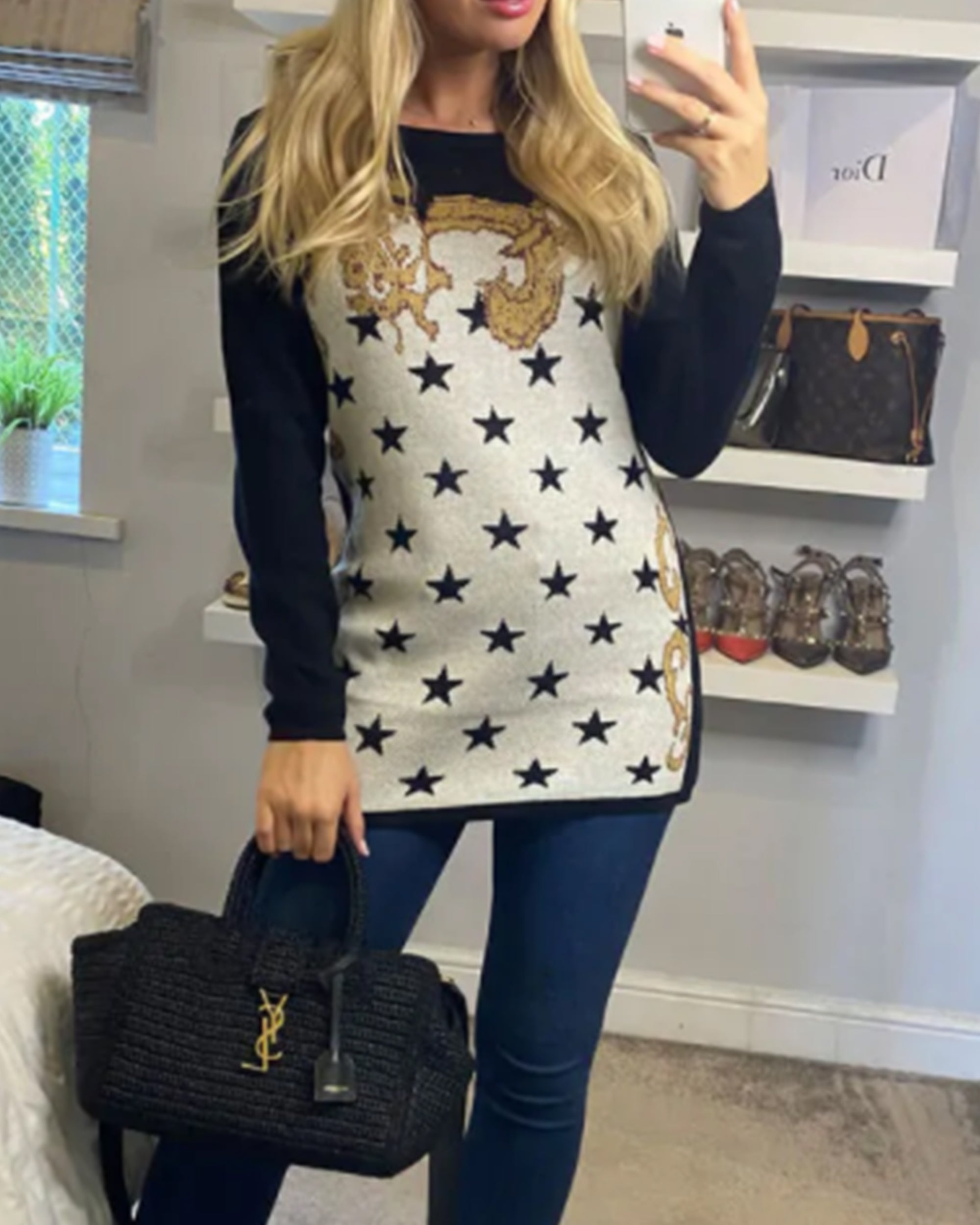 Multi Stars Geometric Print knitted Jumper