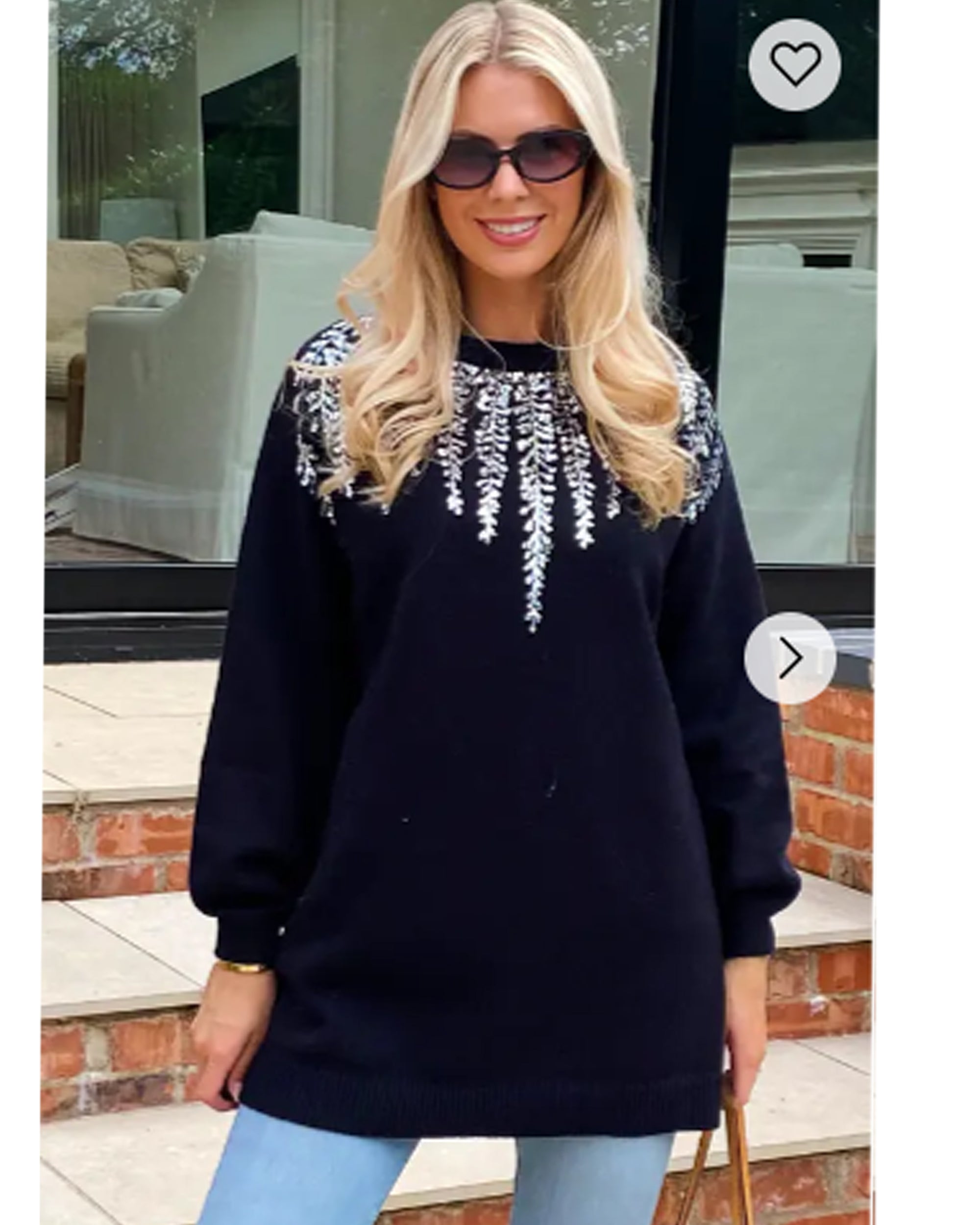 Sliver Sequin embellished fine knit long jumper in black