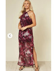 Purple Print Chiffon Maxi Dress