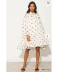 Oversized Poker Dot Print Billow Dress With Blouson Sleeves