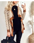 Metallic Gold Trims Stripe And Diamond Print Wool Blend Knitted Cardigan