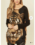 Tiger Printed Batwing Knitted Jumper