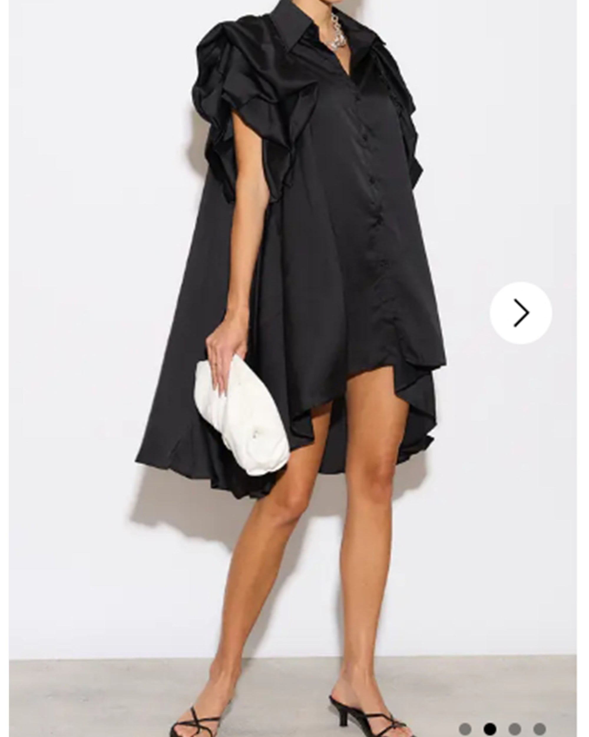 Oversized Ruffle Sleeves shirt dress in black