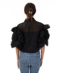 Double Layered Ruffles statements sleeves shirt top in Black