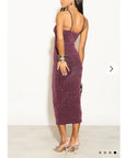 Scooped-neck sleeveless metallic-knit maxi dress in Pink