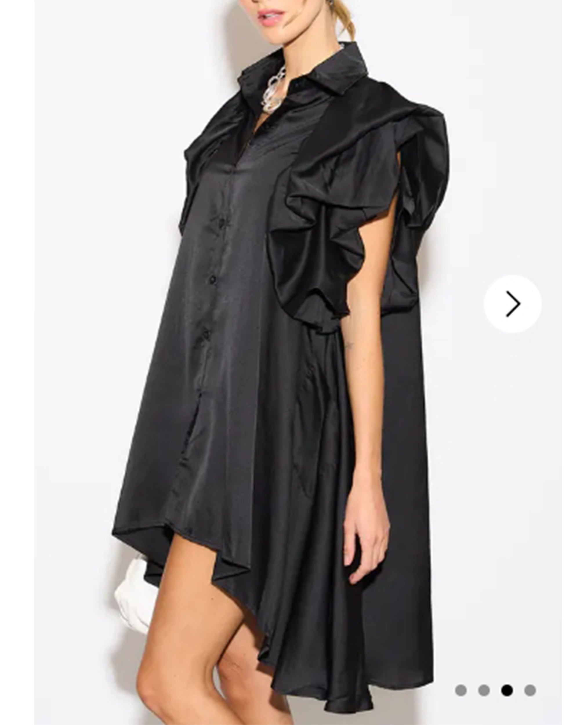 Oversized Ruffle Sleeves shirt dress in black